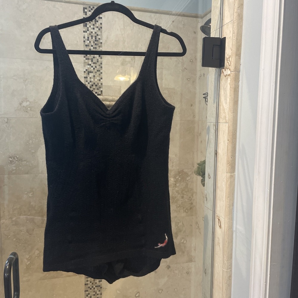 Jantzen 1921 Black Wool Swimsuit Antique Diving Girl Patch Size 40 XL